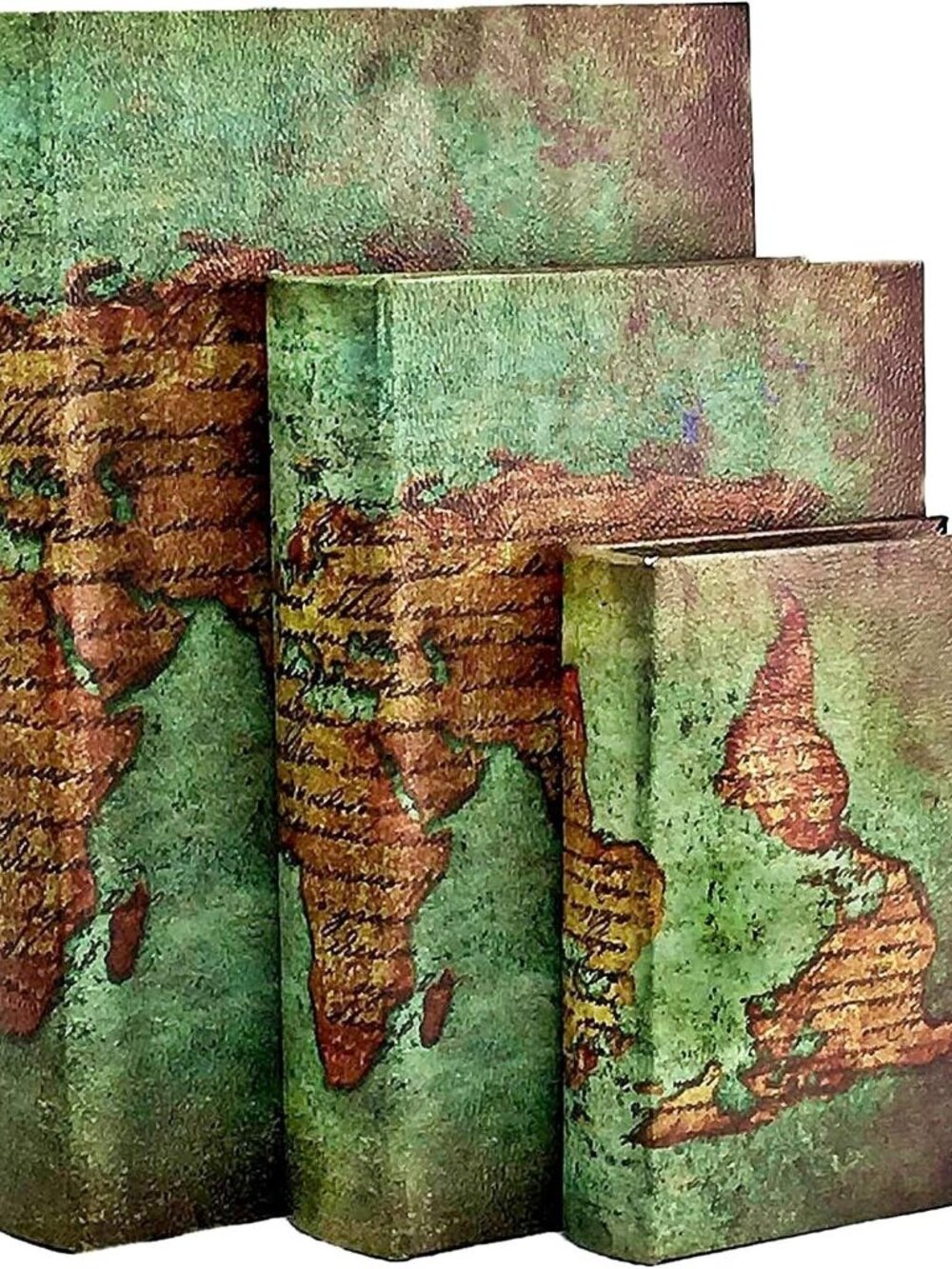 28007 Decorative Book Boxes World Map Pattern Vintage Bookends Invisible Secret
